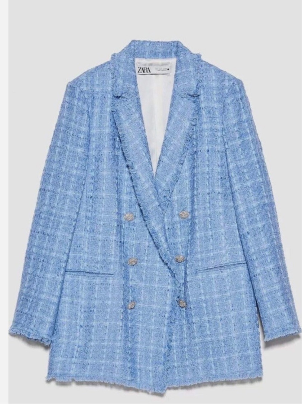 Zara: Light Blue Tweed Blazer Jacket